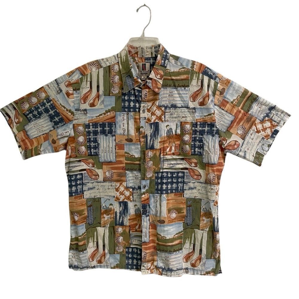 Tori Richard Hawaiian Shirt Mens‎ Size XL All Over Golf Print Button Up Cotton